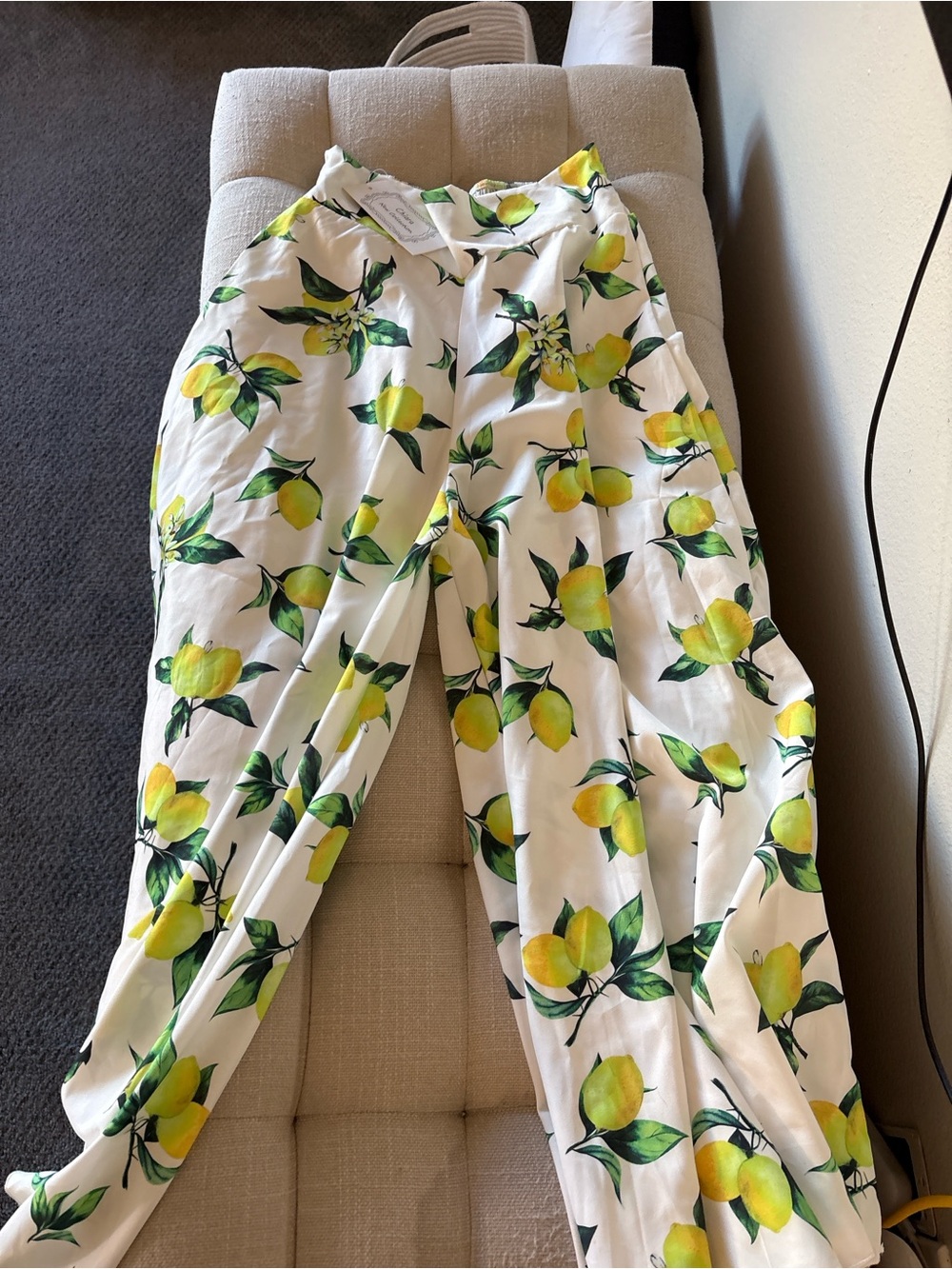 Women's White Lemon-Print Wide Leg Pants
